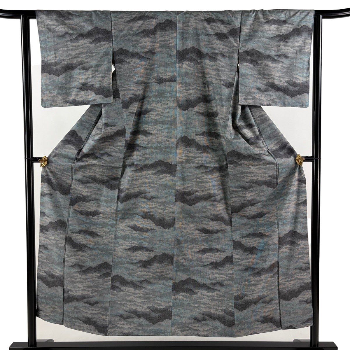 紬 身丈158.5cm 裄丈62cm S 袷 枝葉 灰茶 正絹 秀品｜中古・古着