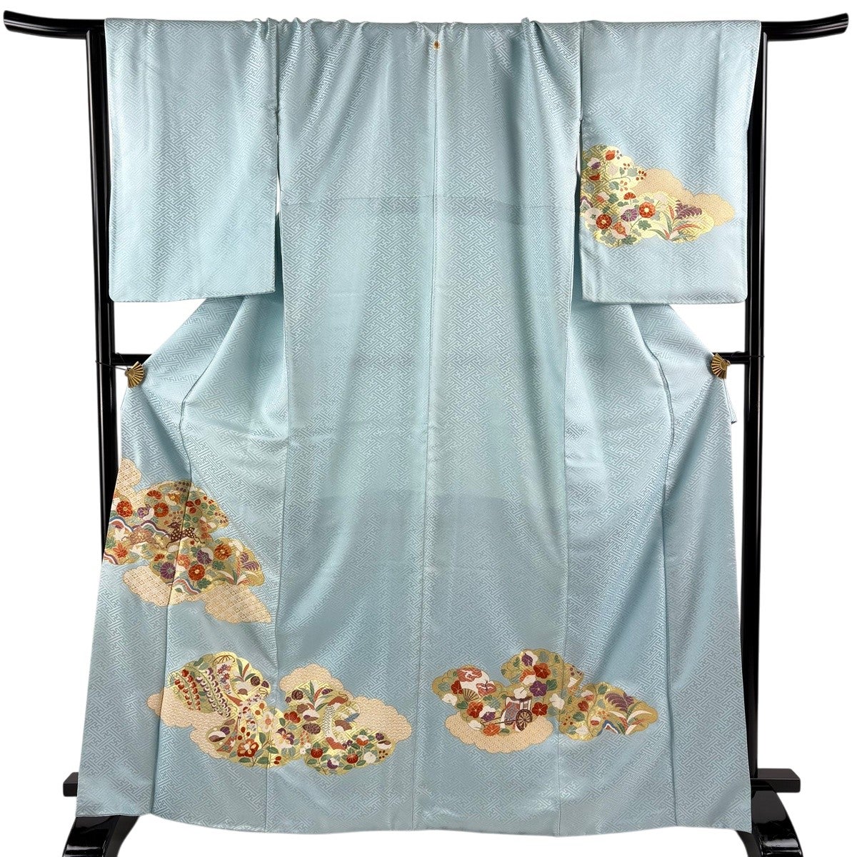 付下げ 身丈162.5cm 裄丈66cm M 袷 紬地 家屋 笠松 茶色 正絹 秀品