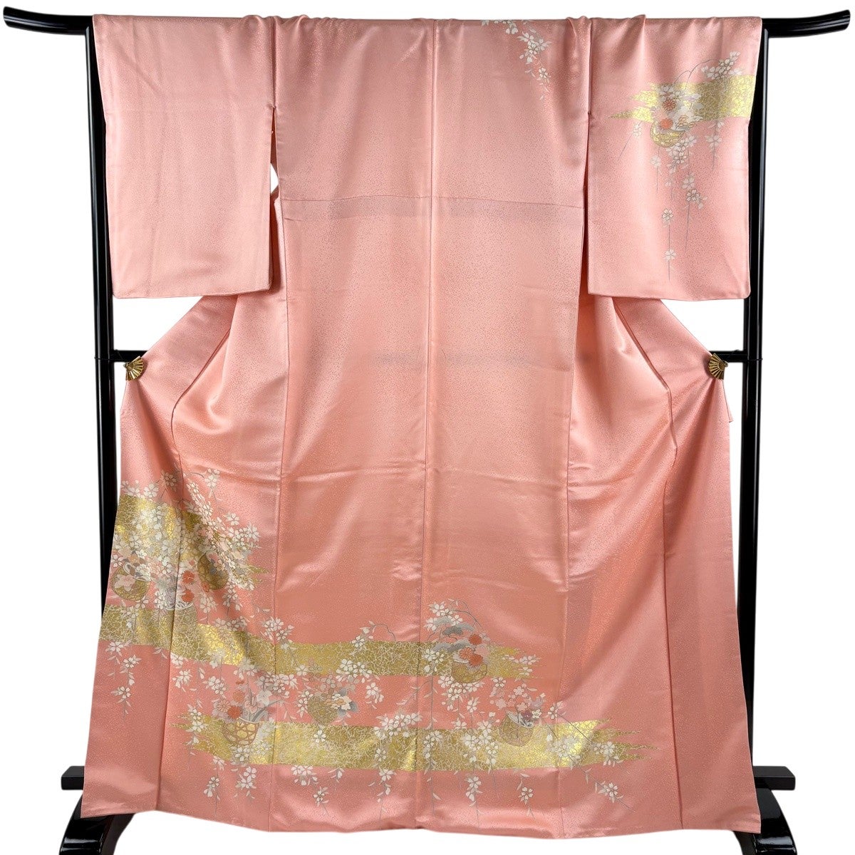 訪問着 身丈169cm 裄丈68.5cm L 袷 花籠 桜 金糸 金銀彩 ピンク 正絹