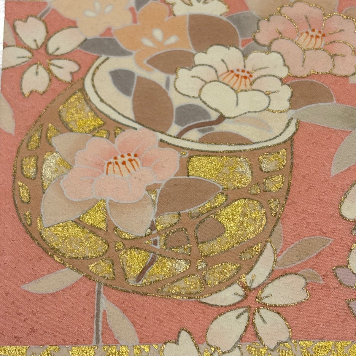 訪問着 身丈169cm 裄丈68.5cm L 袷 花籠 桜 金糸 金銀彩 ピンク 正絹