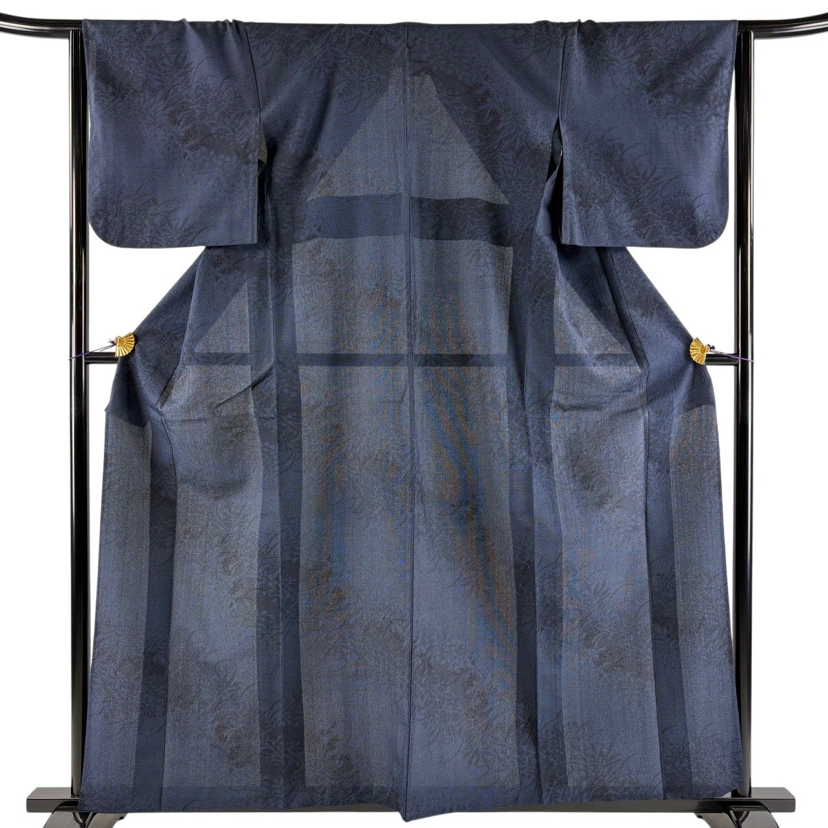 お召 身丈160.5cm 裄丈66cm M 単衣 幾何学模様 黒 正絹 逸品｜中古