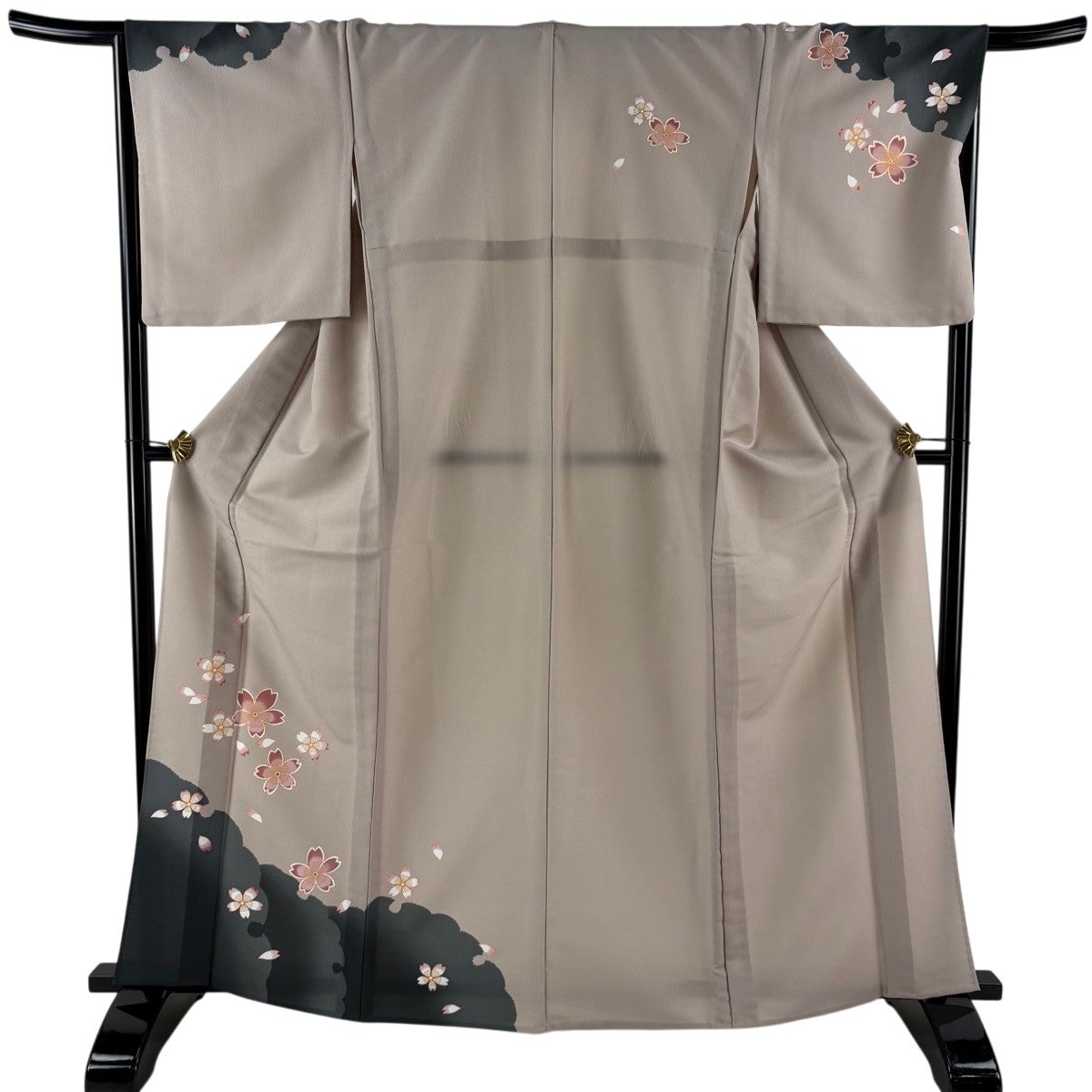 付下げ 身丈165cm 裄丈67cm M 単衣 桜 雪輪 金彩 薄小豆 化繊 秀品