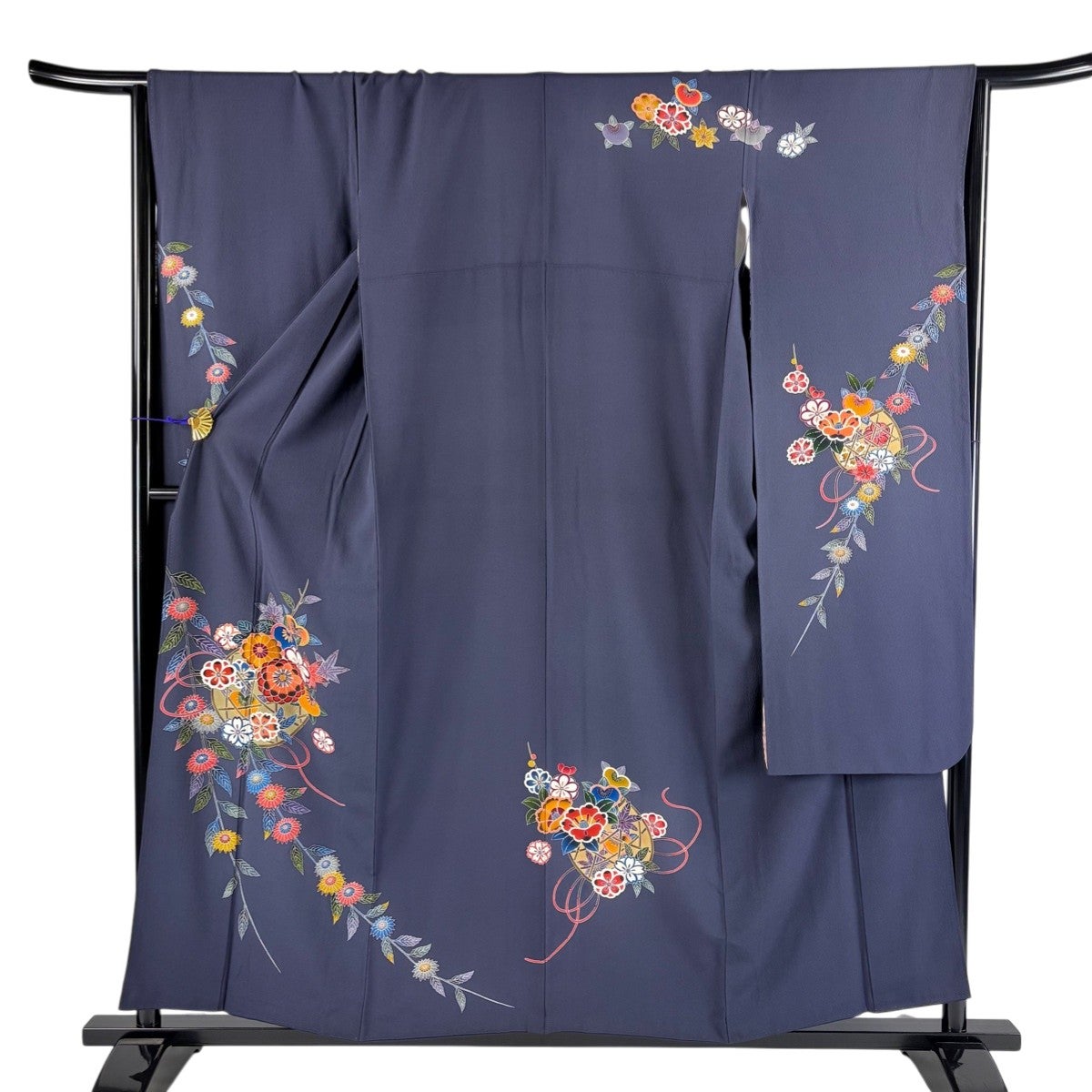 振袖 身丈154cm 裄丈66.5cm M 袷 尾長鳥 桜 刺繍 金糸 茜色 正絹 秀品