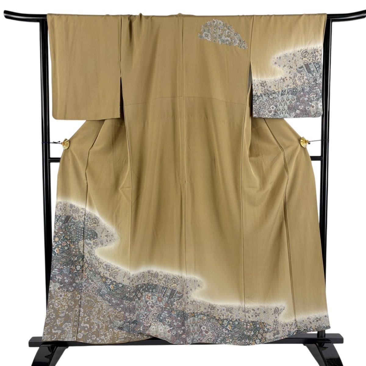 美品】 訪問着 身丈158cm 裄丈66cm M 袷 草花 霞 金彩 ぼかし 薄茶色
