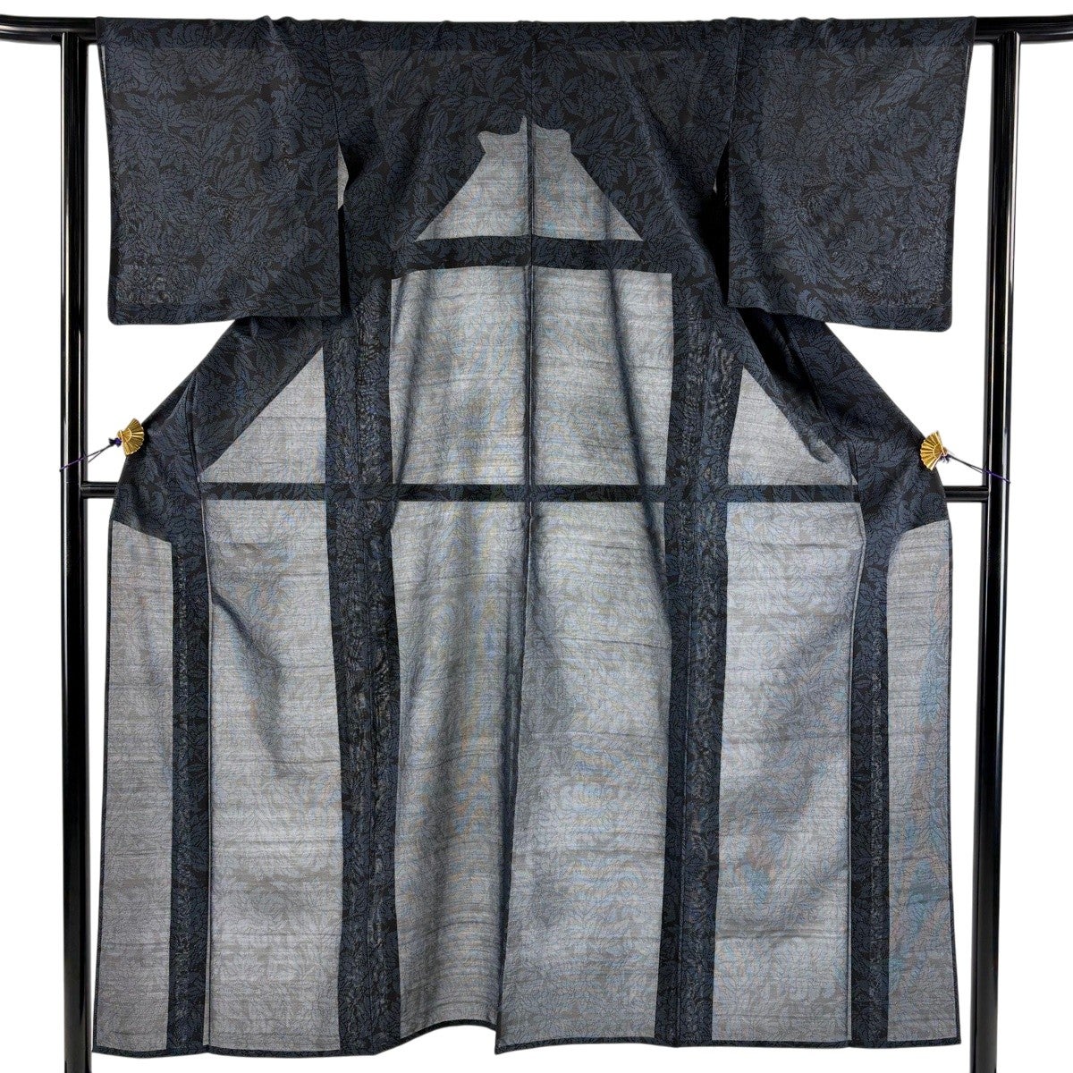 美品】 紬 身丈154.5cm 裄丈62.5cm S 薄物 夏紬 草花 濃紺 正絹 秀品