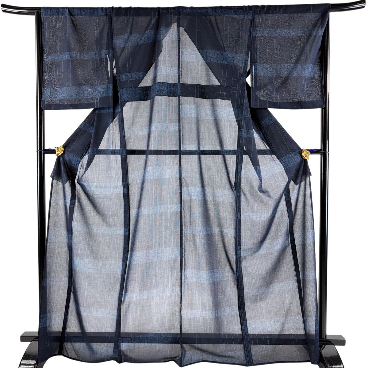 紬 身丈170cm 裄丈67cm M 薄物 夏紬 竹 縞 濃紺 正絹 秀品｜中古・古着
