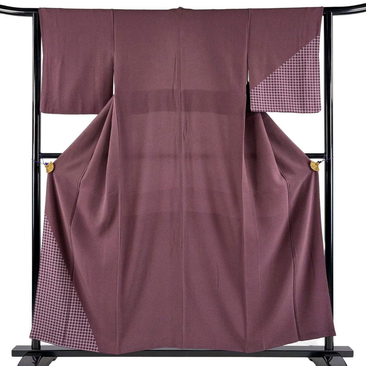 付下げ 身丈155cm 裄丈62.5cm S 袷 格子 幾何学 紫 正絹 秀品｜中古