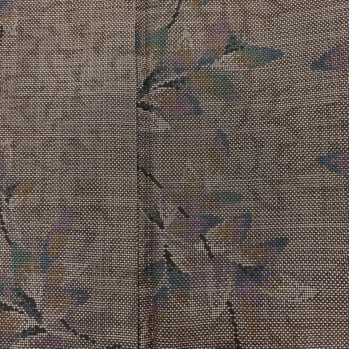 紬 身丈161cm 裄丈65cm M 袷 葉柄 唐草 焦茶色 正絹 秀品｜中古・古着