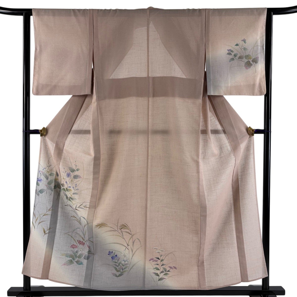 美品】 付下げ 身丈156.5cm 裄丈62cm S 単衣 紬地 草苑 御所車 草花 灰