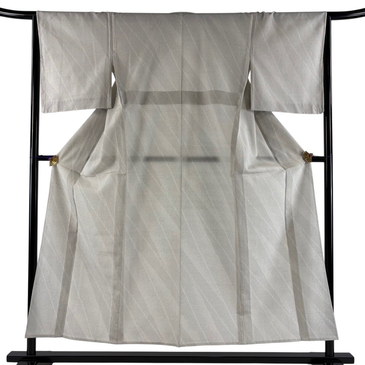 紬 身丈165cm 裄丈63cm S 単衣 草花 絣 クリーム 正絹 秀品｜中古