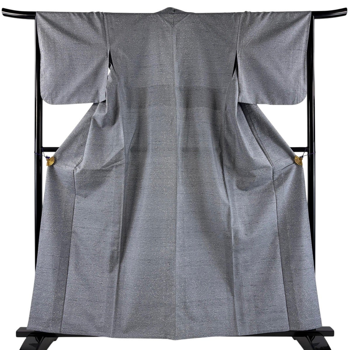 小紋 身丈159cm 裄丈65cm M 単衣 紬地 幾何学 青灰色 正絹 秀品｜中古