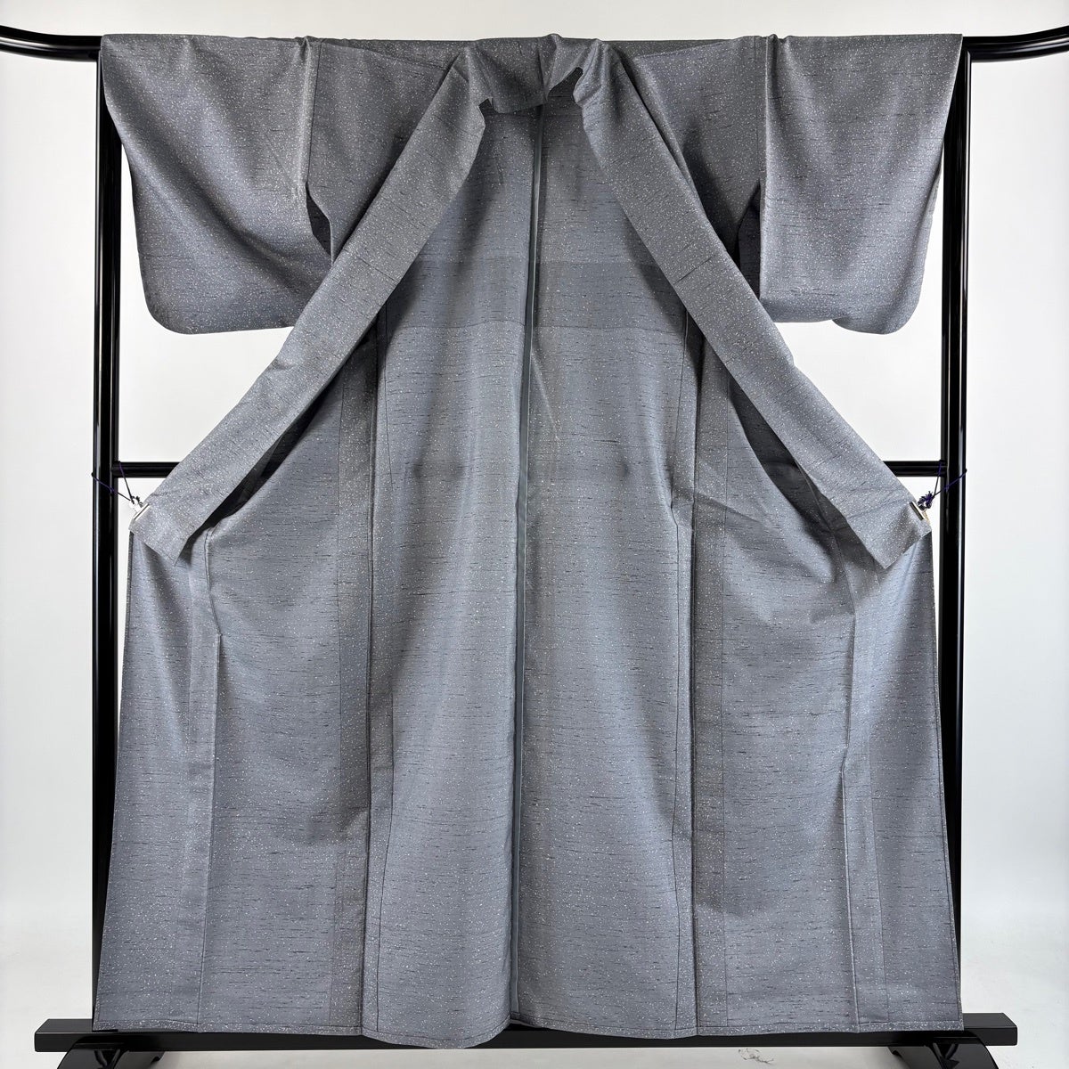 小紋 身丈159cm 裄丈65cm M 単衣 紬地 幾何学 青灰色 正絹 秀品｜中古