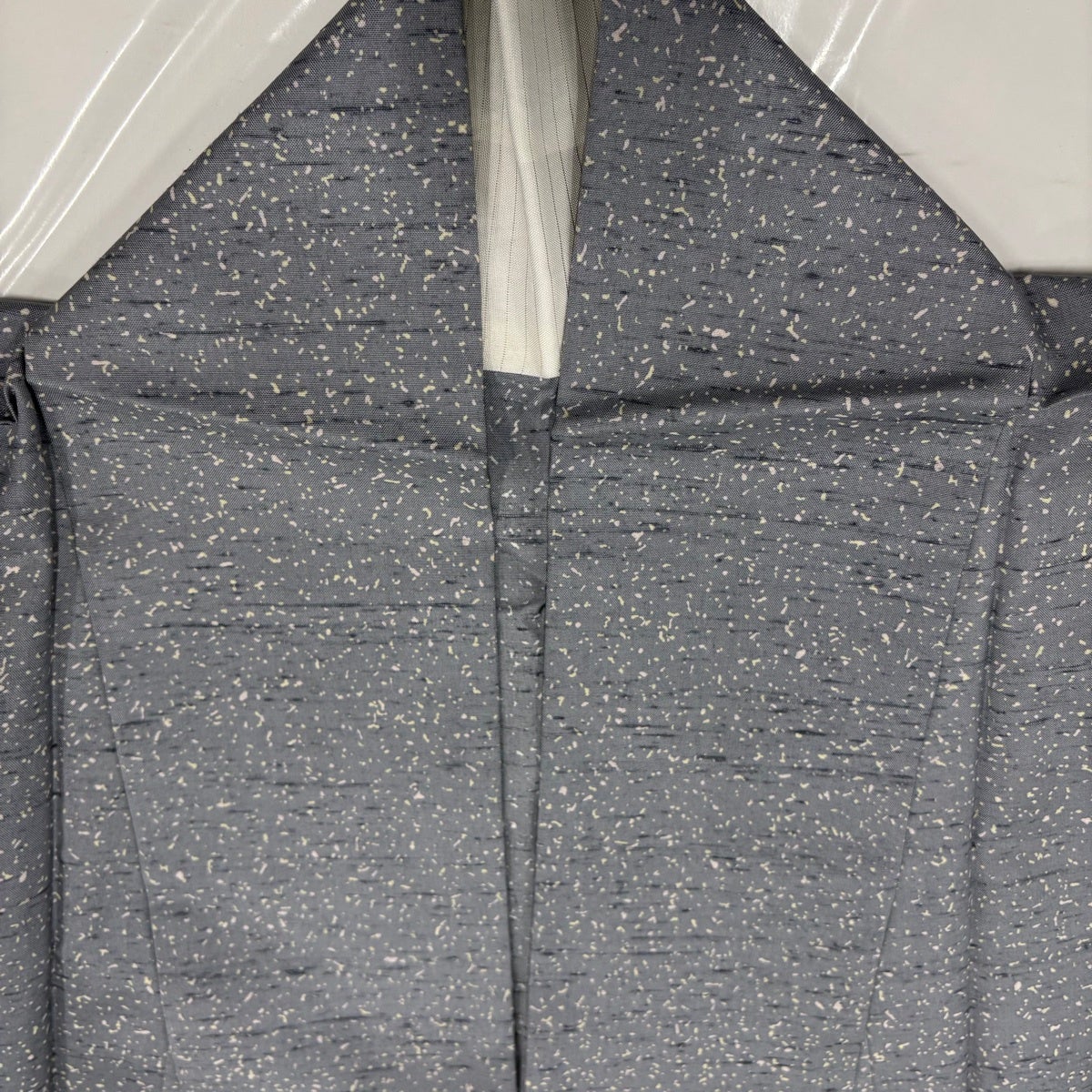 小紋 身丈159cm 裄丈65cm M 単衣 紬地 幾何学 青灰色 正絹 秀品｜中古