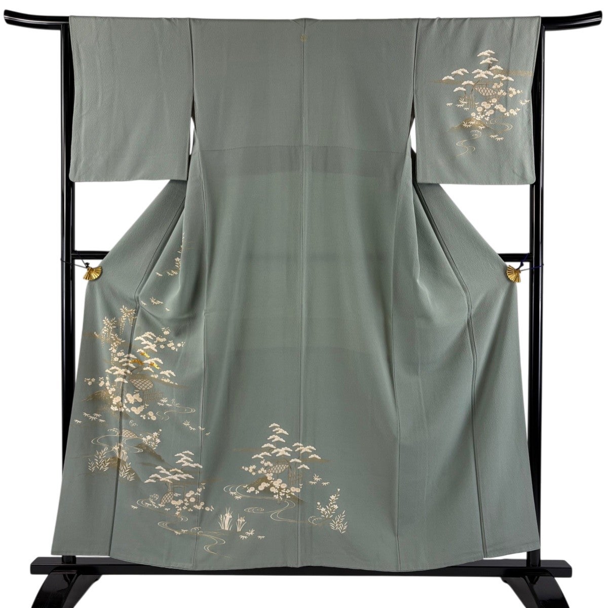 訪問着 身丈158.5cm 裄丈65cm M 袷 菊 桔梗 刺繍 金糸 灰紫 正絹 逸品