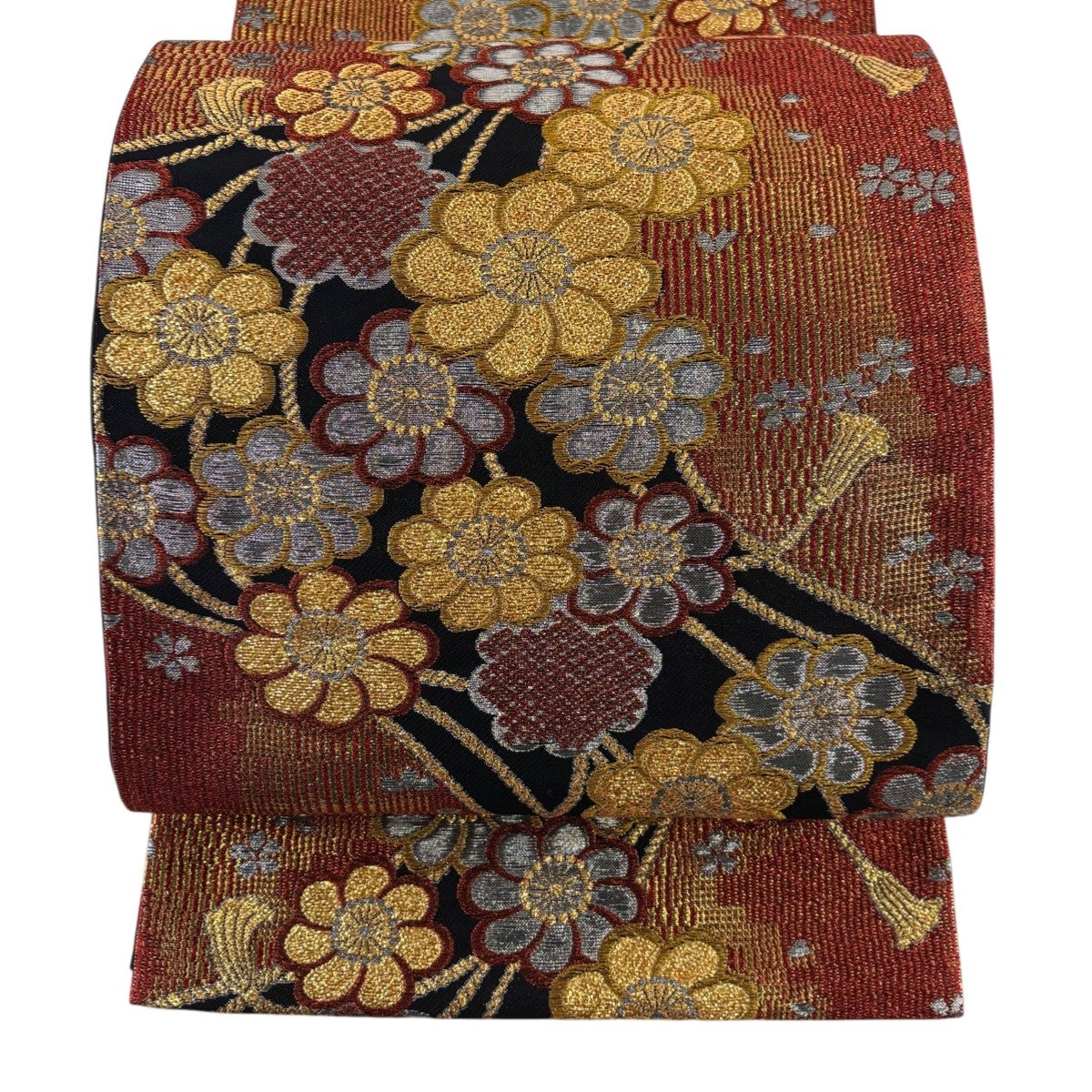 美品】 開き名古屋帯 秀品 松ぼっくり 組紐 金彩 金糸 鶯色 正絹|中古 美品】 開き名古屋帯 秀品 松ぼっくり 組紐 金彩 金糸 鶯色 正絹|中古
