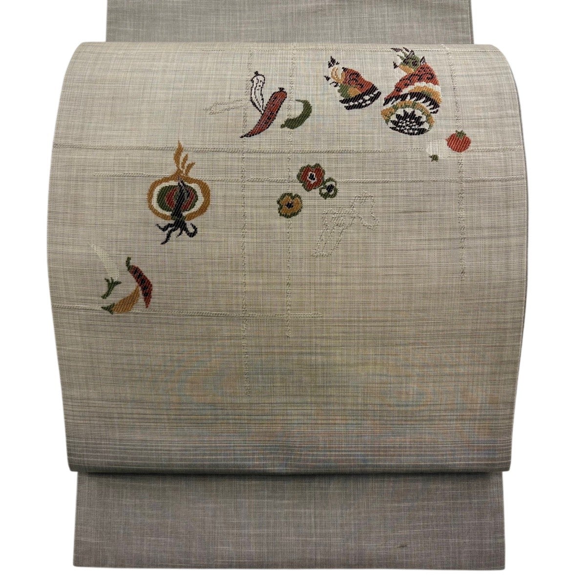 美品】 袋帯 秀品 紬地 生り物 灰茶 お太鼓柄 正絹｜中古・古着