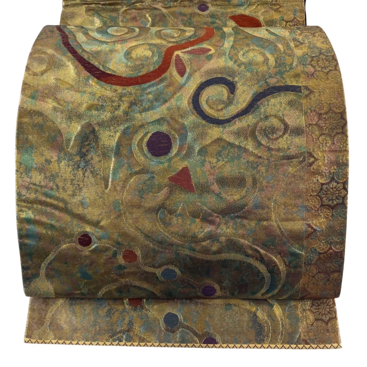 袋帯 秀品 童 花 螺鈿 箔 金色 お太鼓柄 正絹｜中古・古着・リサイクル