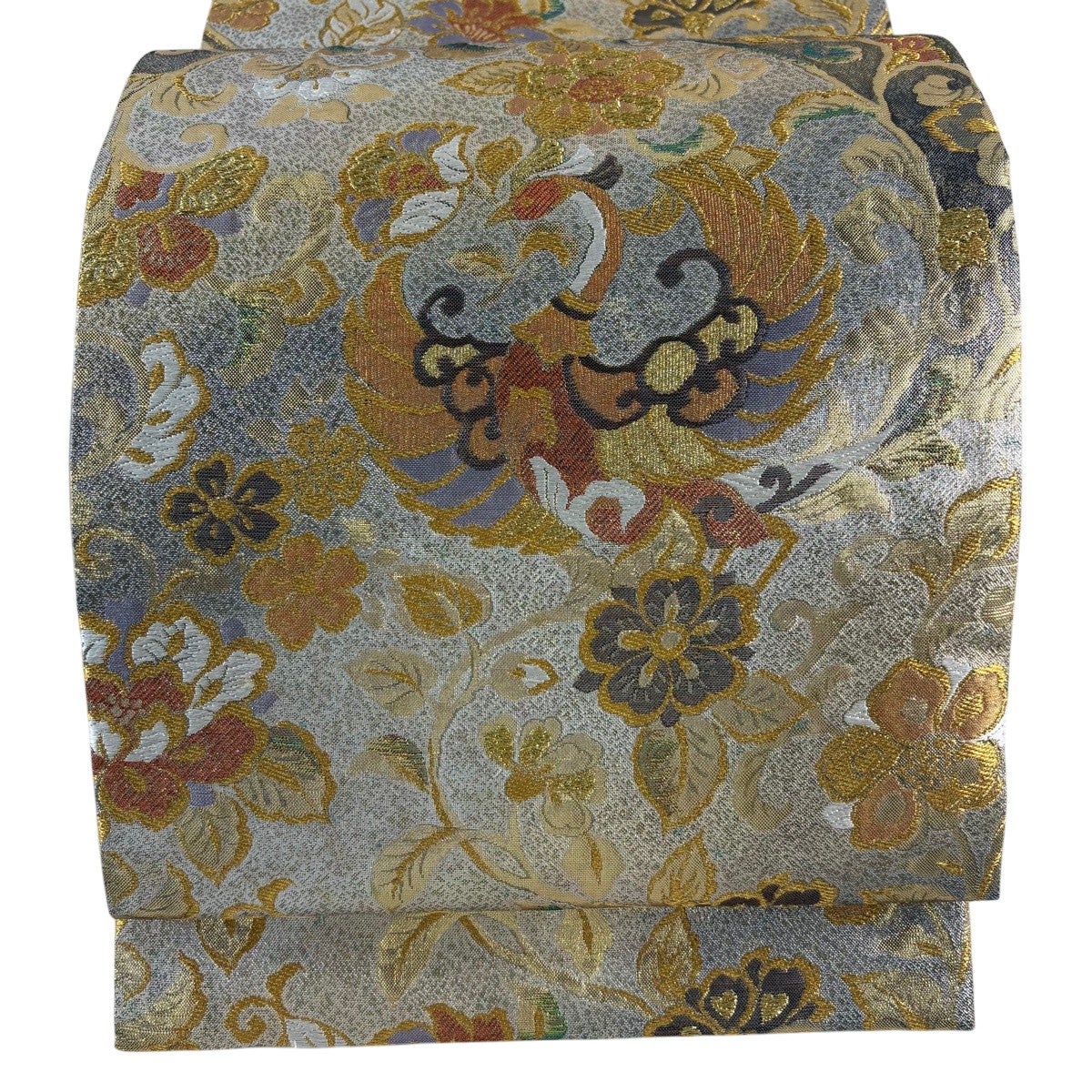 美品】 袋帯 秀品 鳳凰唐花文 金糸 箔 銀色 六通 正絹｜中古・古着