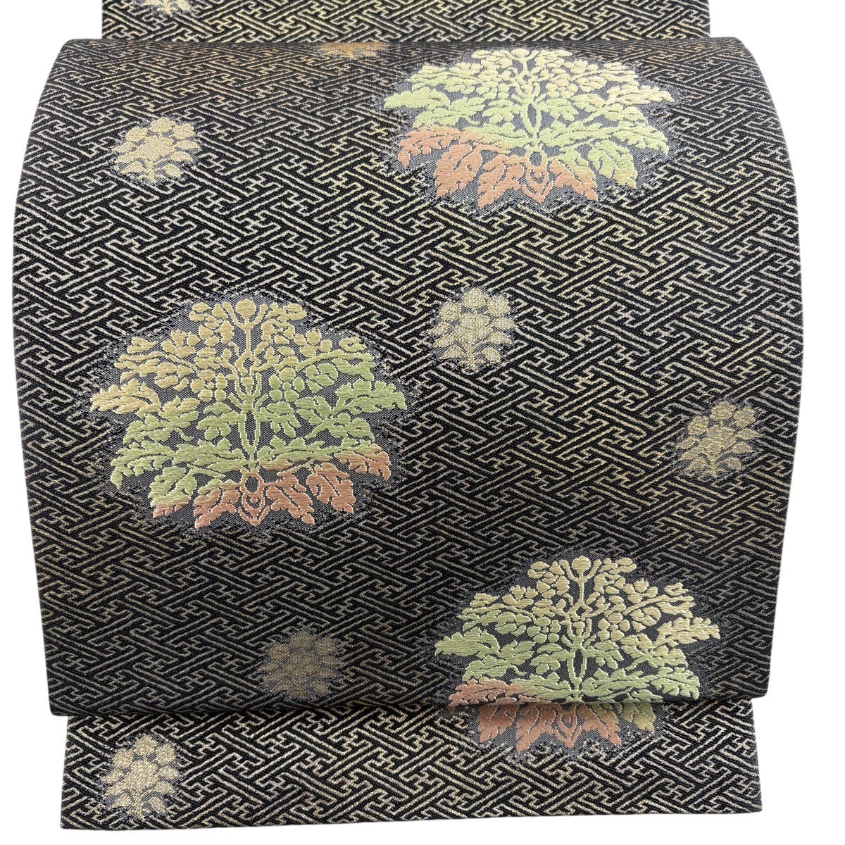 開き名古屋帯 名品 紗綾形 刺し子刺繍 紺色 正絹｜中古・古着