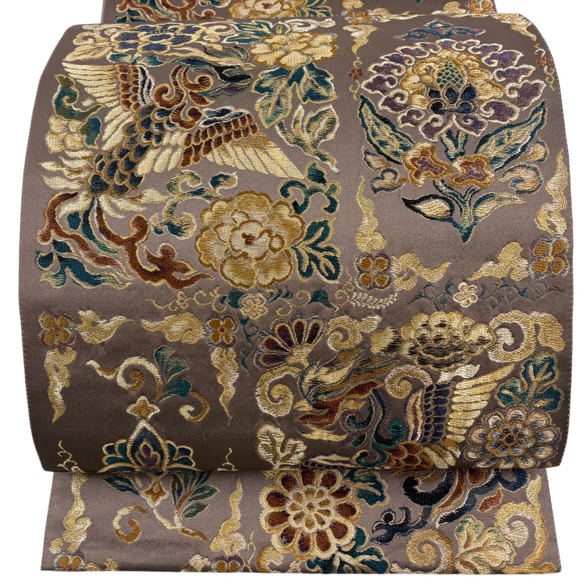 袋帯 美品 秀品 やまと 草花 うさぎ 箔 金銀糸 深緑 六通 正絹 中古
