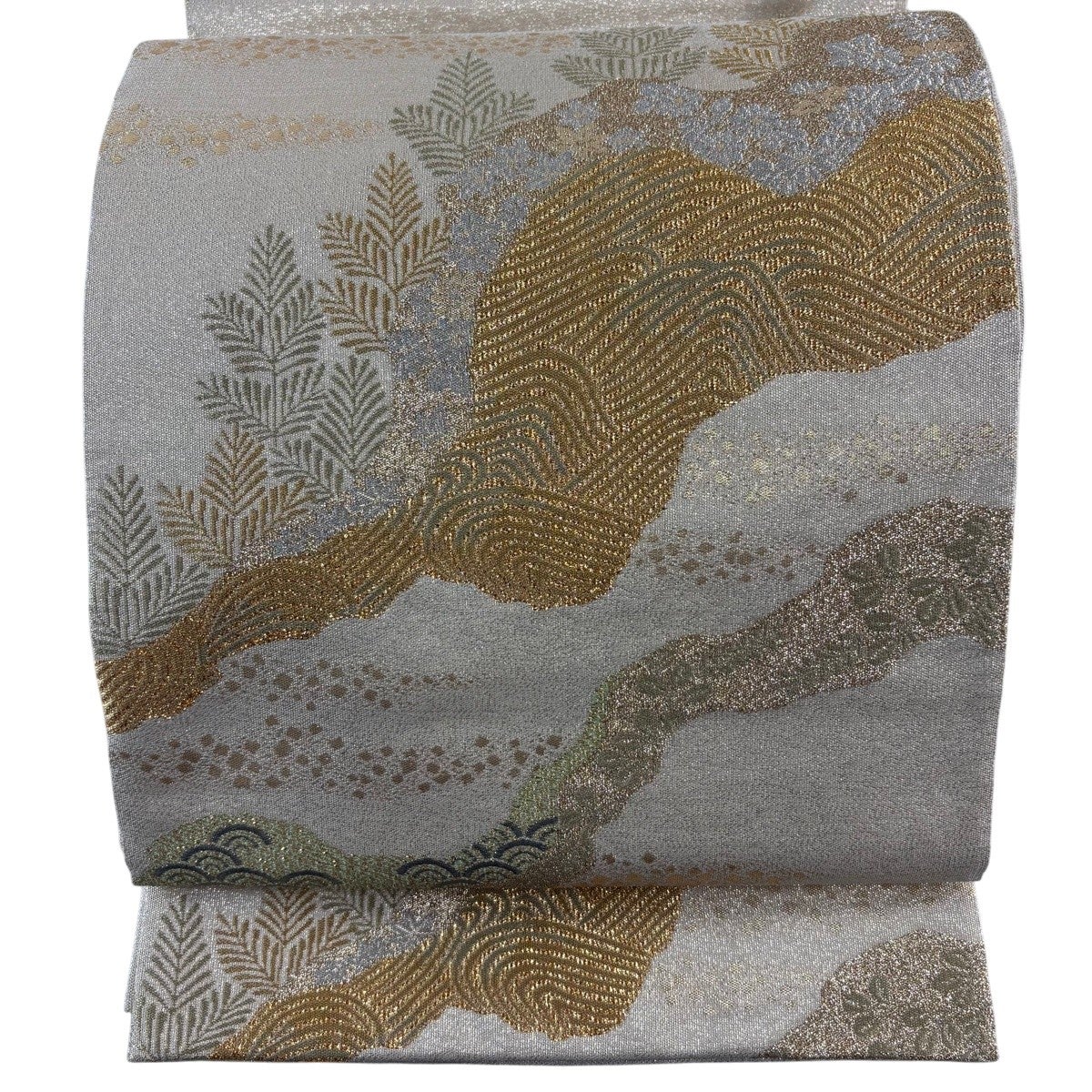 袋帯 秀品 道長取り 草花 金銀糸 箔 ベージュ 六通 正絹｜中古・古着