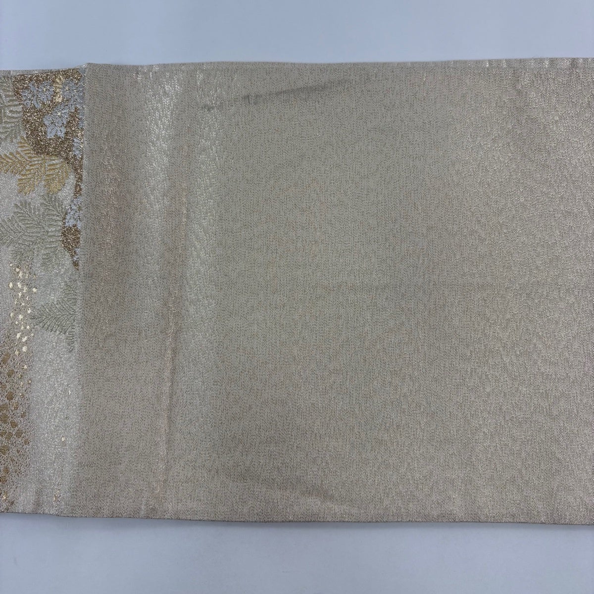 袋帯 秀品 道長取り 草花 金銀糸 箔 ベージュ 六通 正絹｜中古・古着