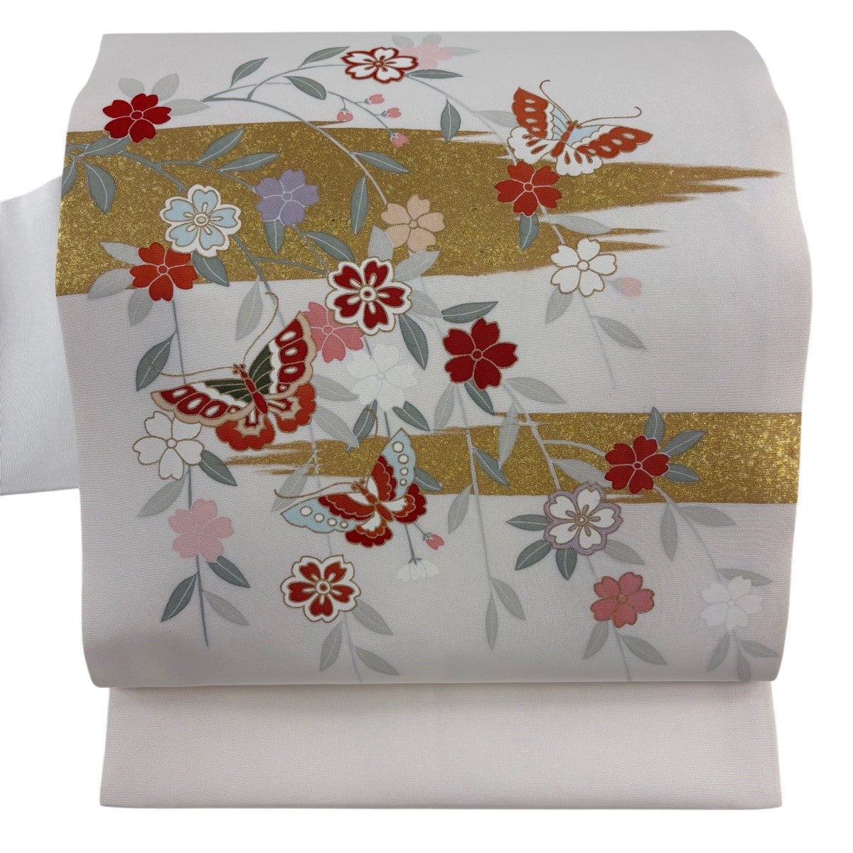 専用です☆正絹☆誂えクリーム色の着物と作り帯セット 名古屋帯 秀品 桜 蝶 金彩 クリーム 正絹｜中古・古着・リサイクル着物