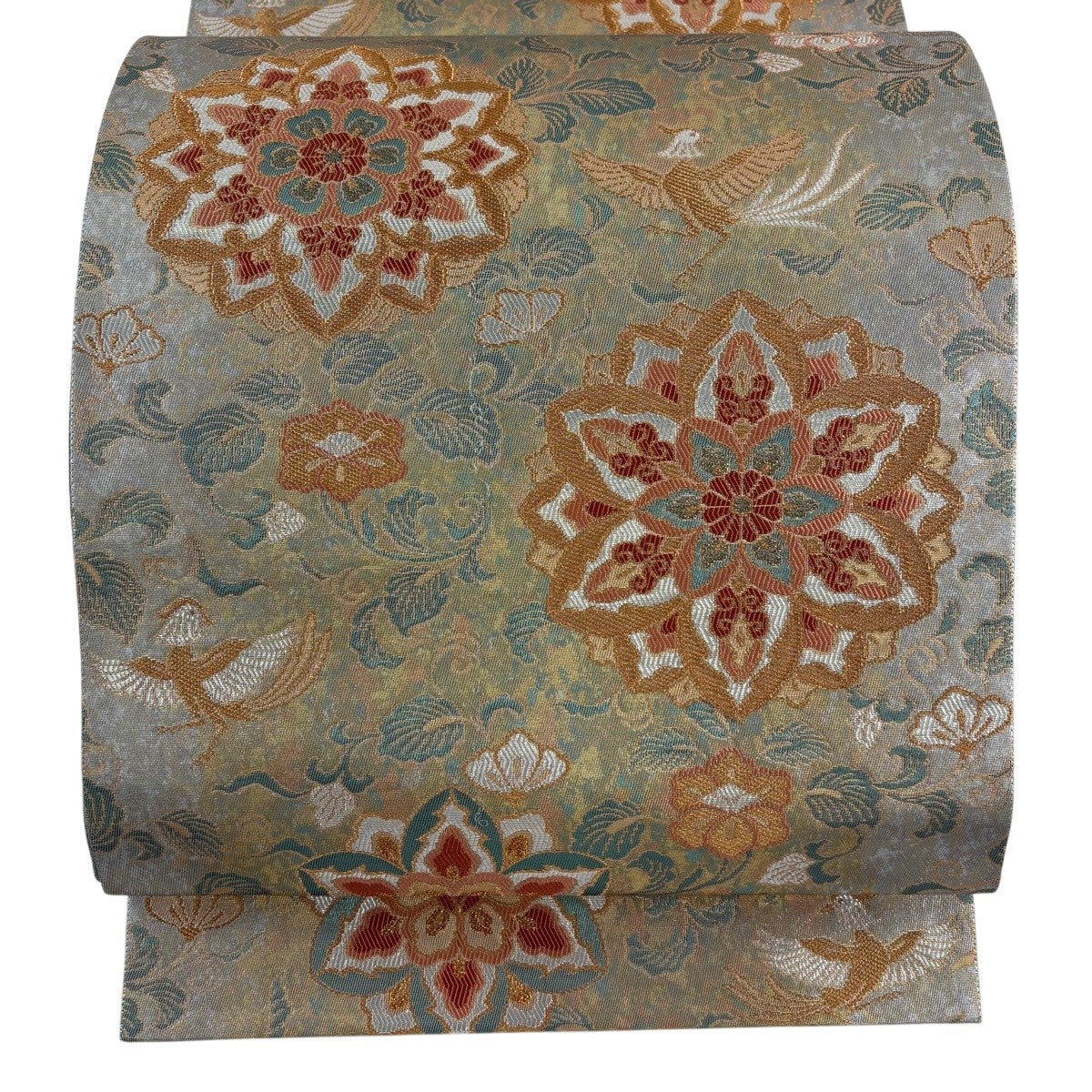美品】 袋帯 秀品 正倉更華文 金糸 箔 灰緑 六通 正絹｜中古・古着