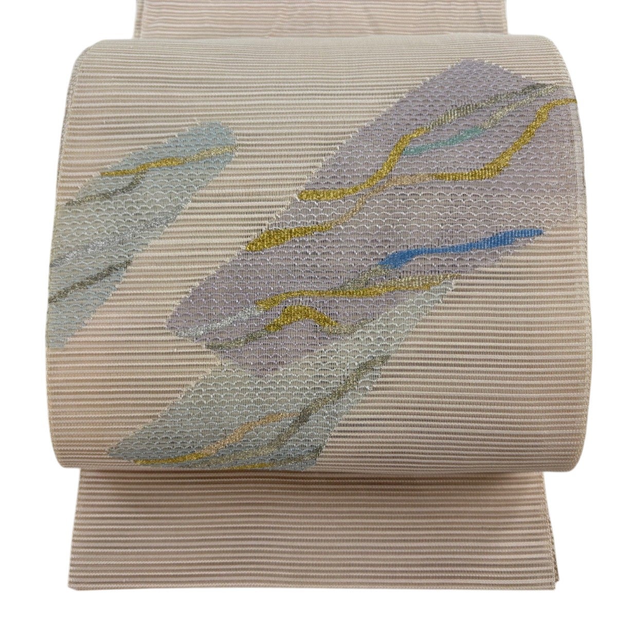 名古屋帯 秀品 夏帯 絽 八寸名古屋帯 松葉仕立て 草花 金銀糸 クリーム