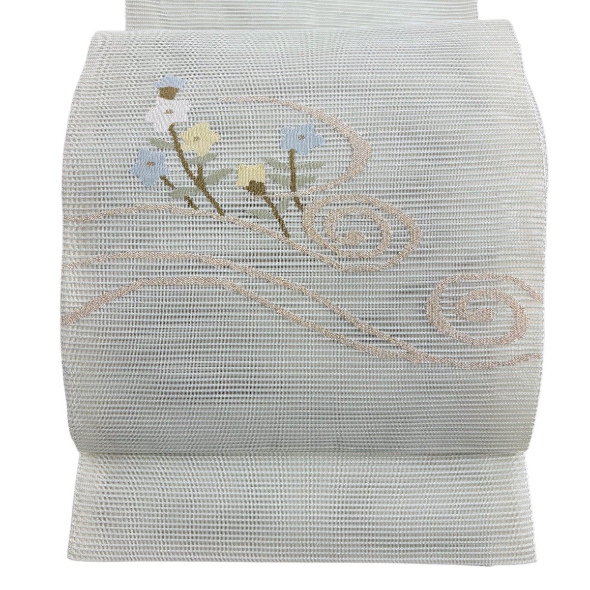 袋名古屋帯 秀品 夏帯 枝花 ススキ 金銀糸 薄緑 正絹 【中古】 美品 