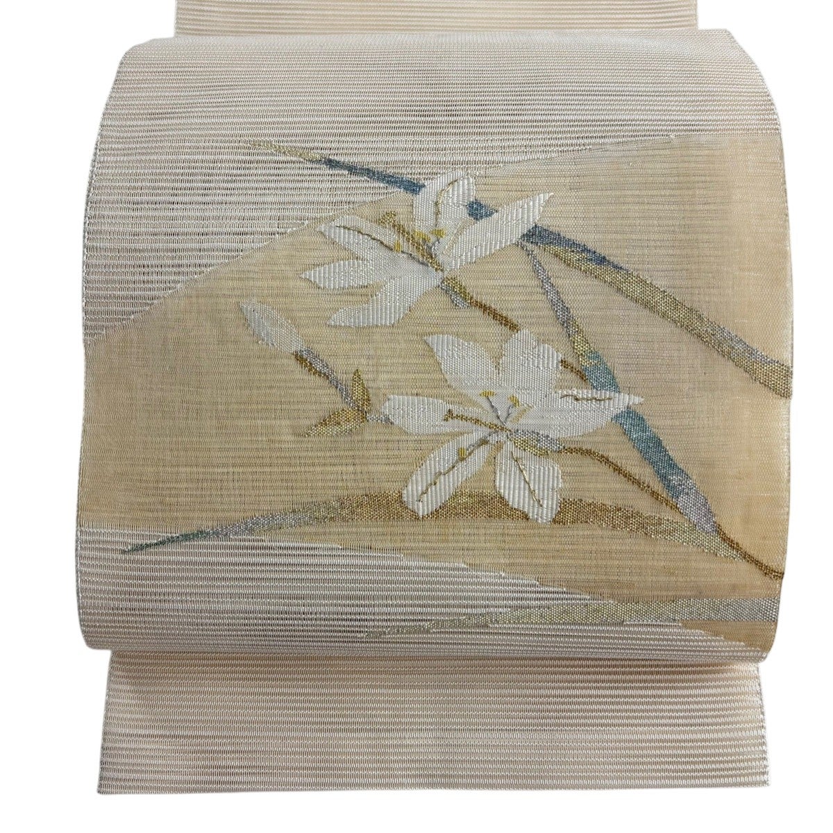 名古屋帯 美品 秀品 夏帯 八寸名古屋帯 松葉仕立て 絽 葉柄 露 金銀糸