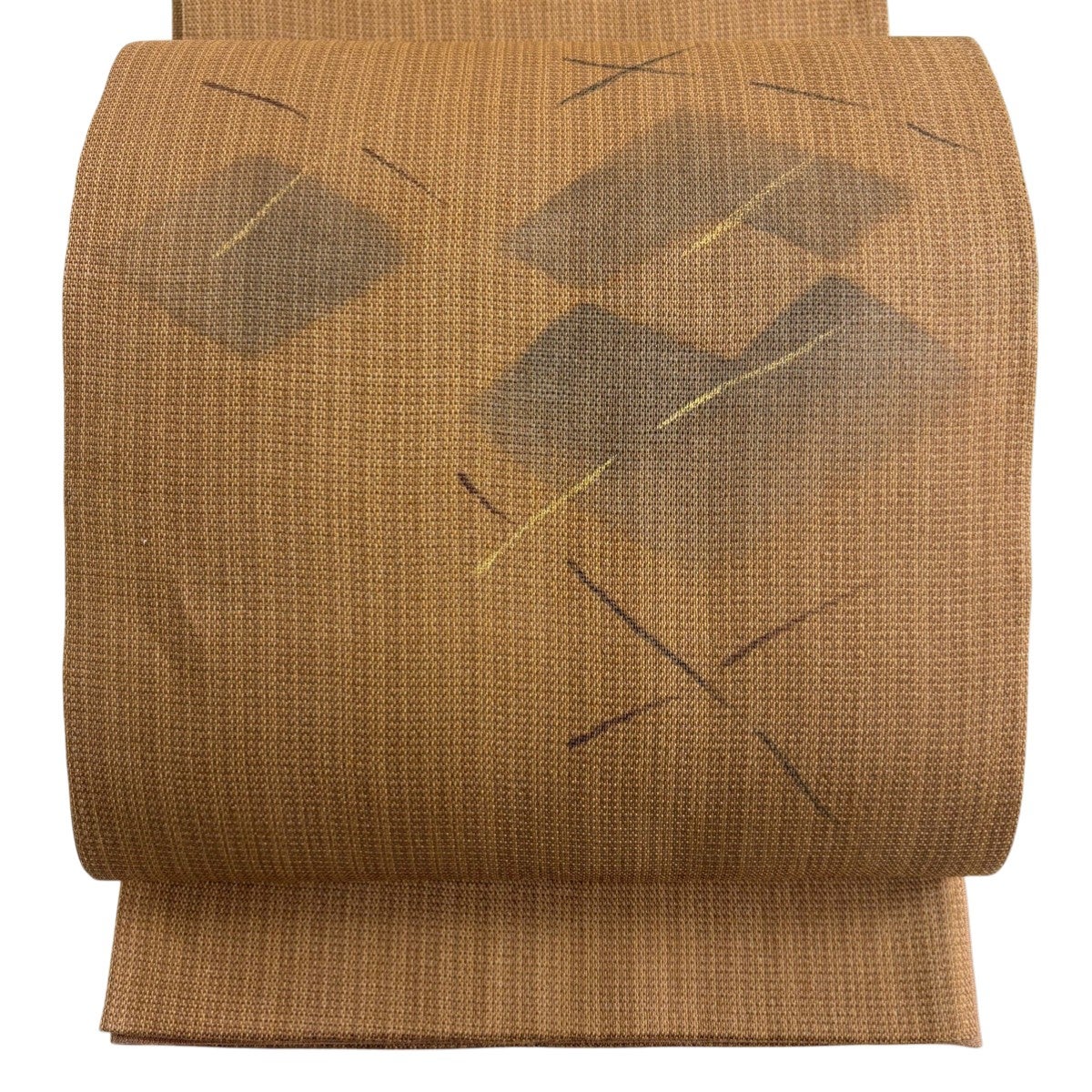 美品】 袋帯 秀品 青海波 幾何学模様 金彩 金糸 茶色 お太鼓柄 正絹