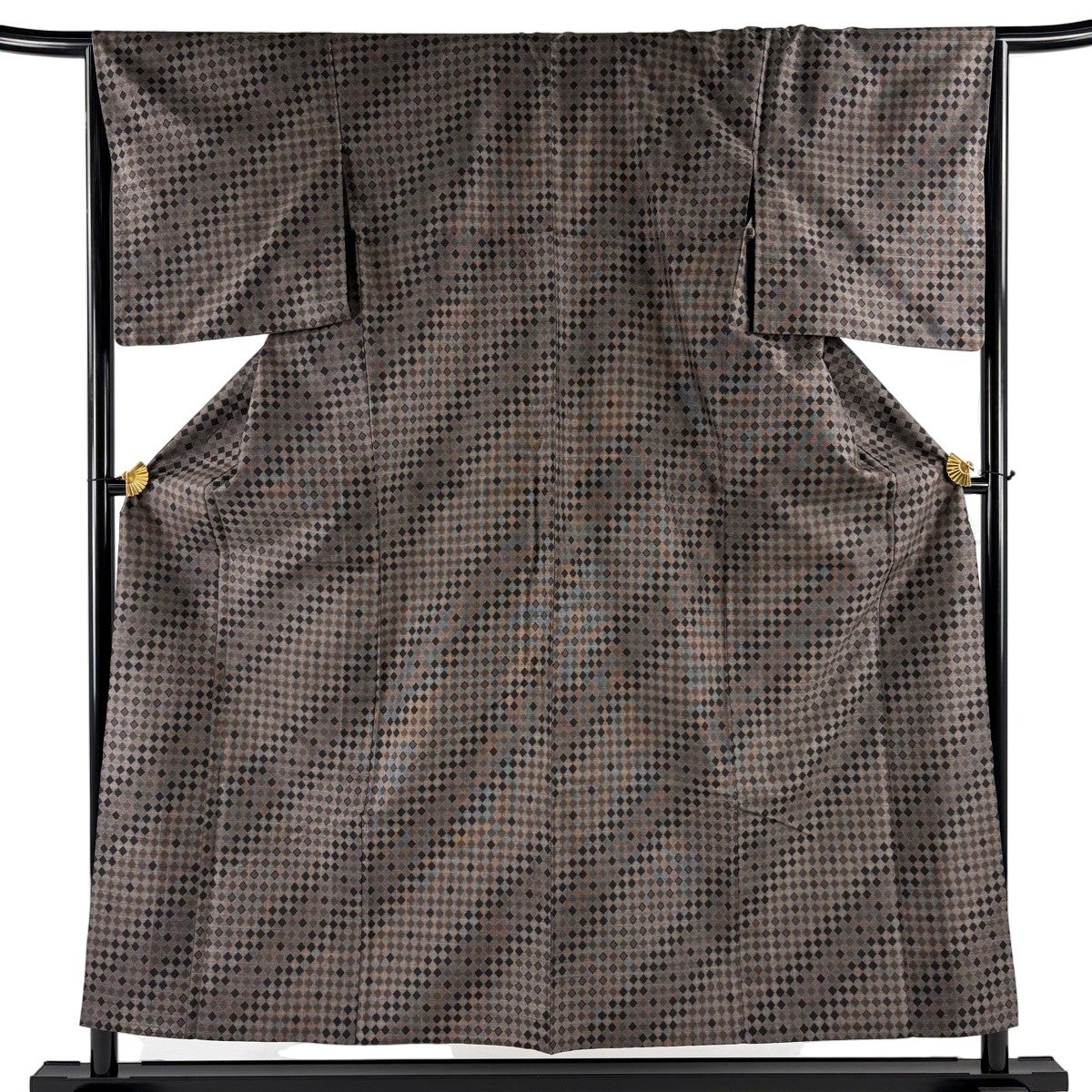美品】 大島紬 身丈165cm 裄丈65cm M 単衣 証紙あり ヱ霞 亀甲 灰色