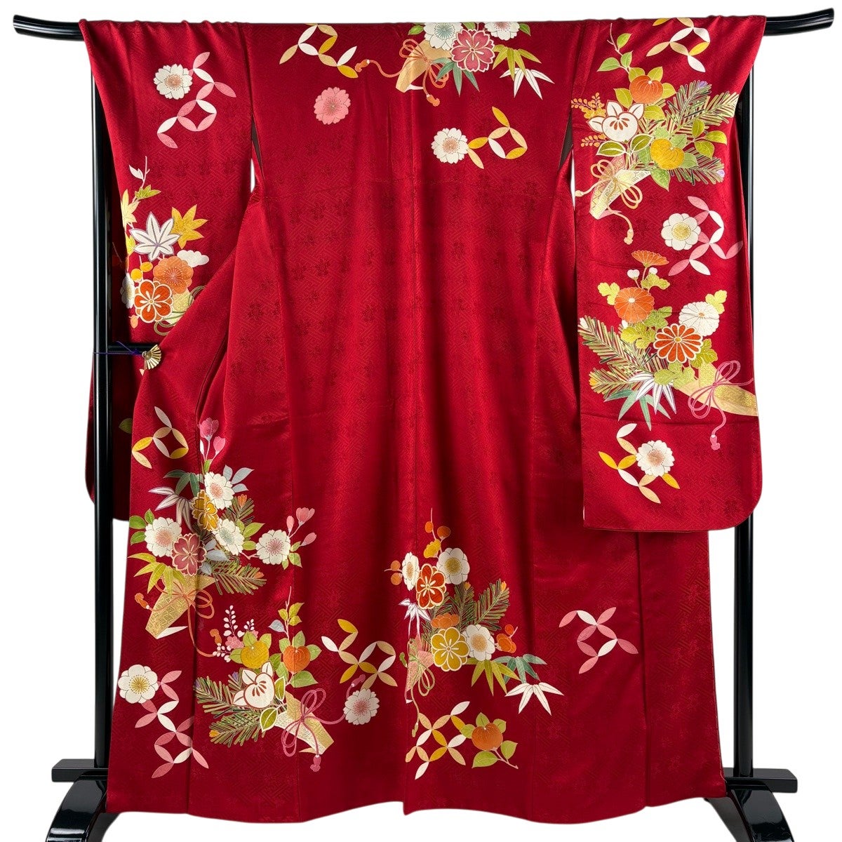 振袖 身丈168.5cm 裄丈67.5cm L 七宝 金糸金通し 朱色正絹名品 振袖 身丈165cm 裄丈71cm L 袷 千總 落款あり 桜 花熨斗 金糸 金彩 赤