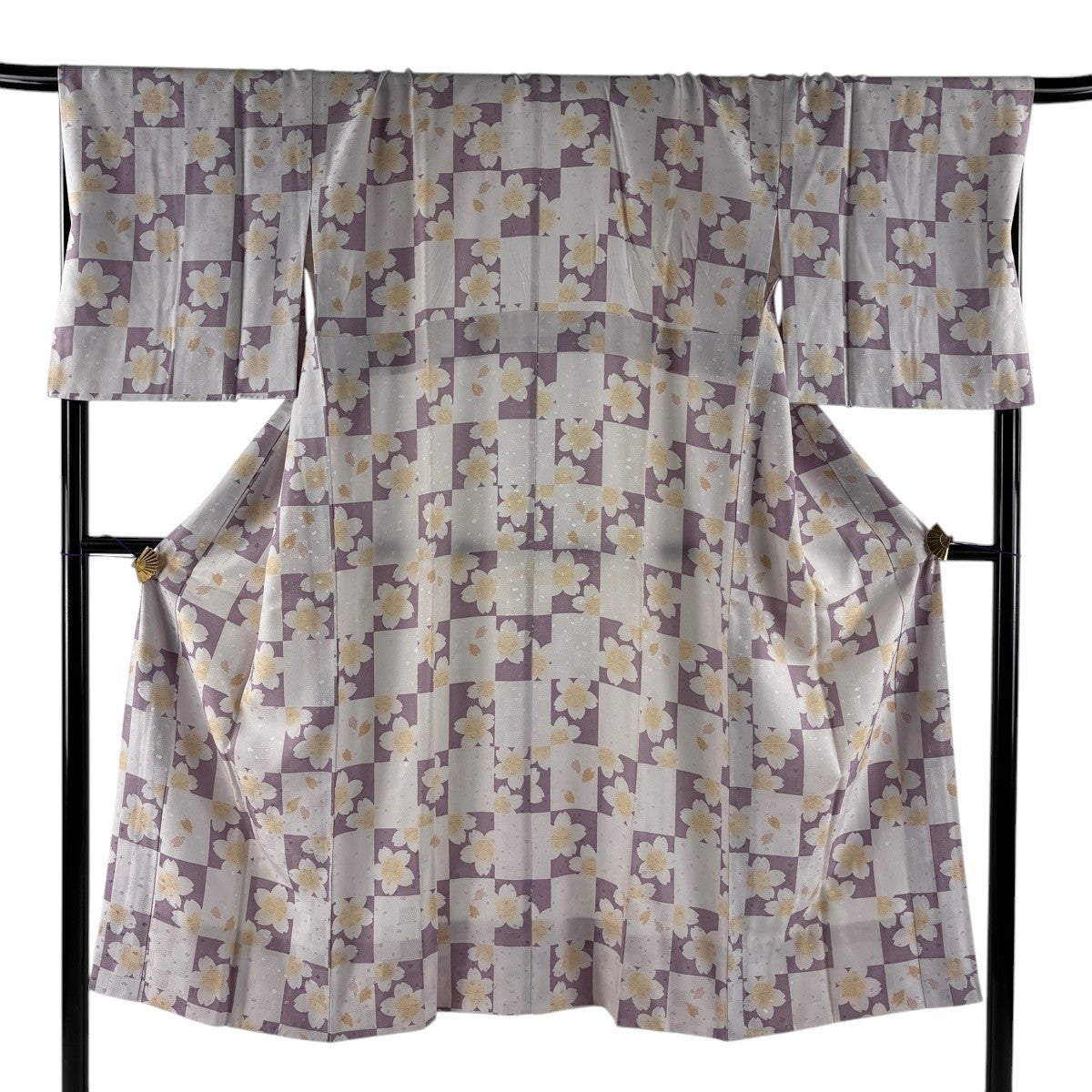 長襦袢 身丈132cm 裄丈67cm M 市松 桜 薄紫 正絹 秀品｜中古・古着