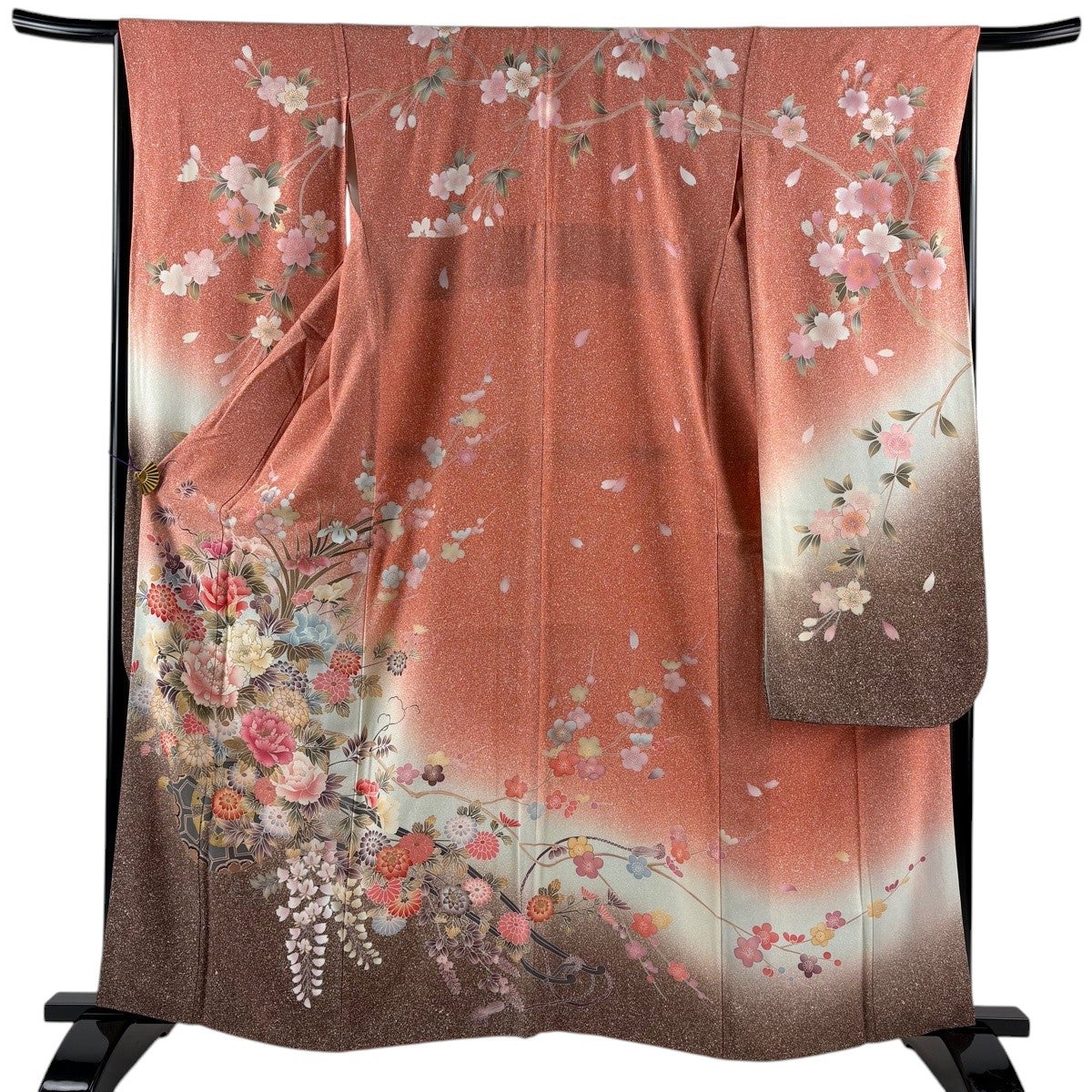 振袖 身丈160.5cm 裄丈66.5cm M 袷 花車 幾何学模様 金彩 ぼかし