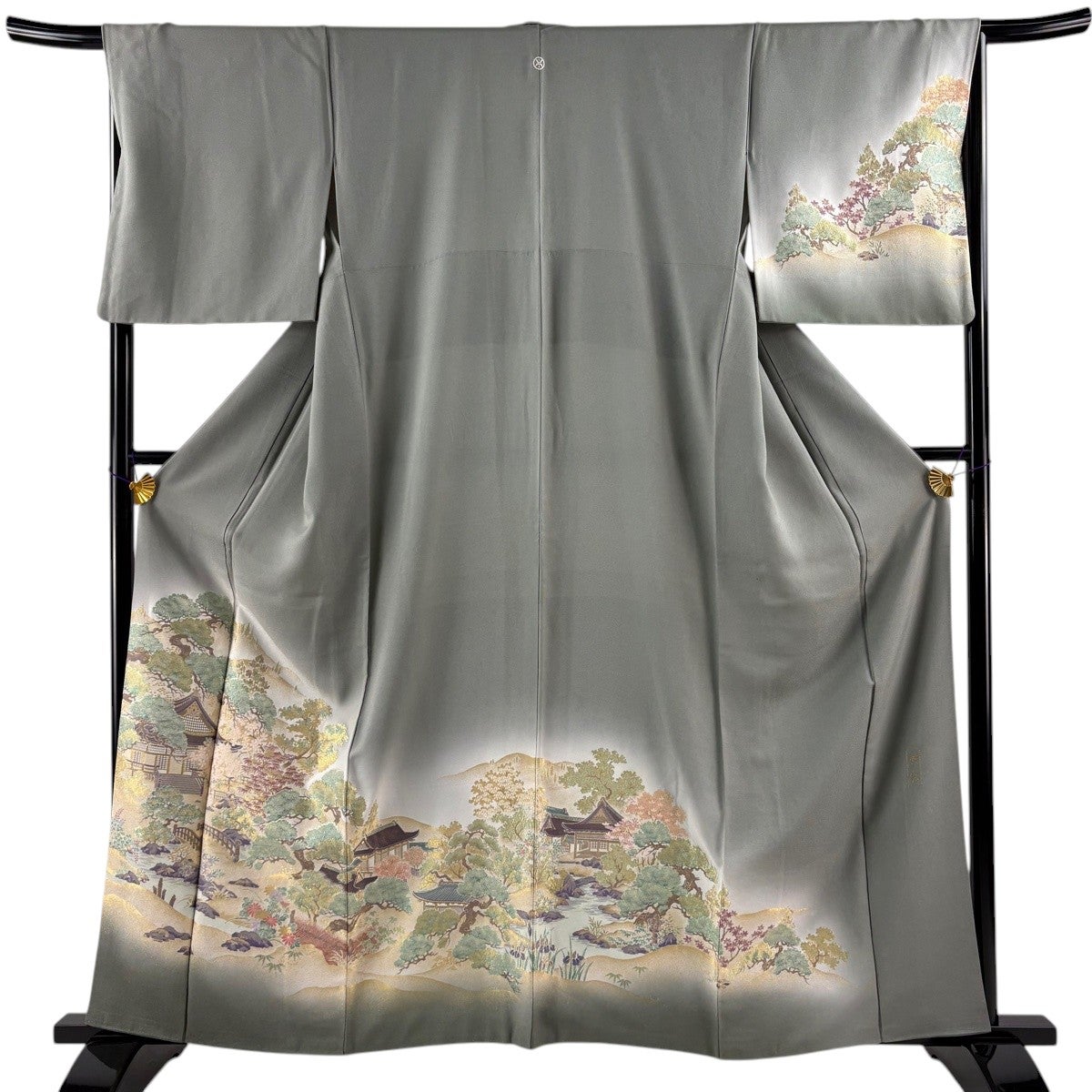 未使用品 色無地 クリームベージュ 身丈162.5cm 裄丈67.0cm 袷正絹 訪問着 身丈162.5cm 裄丈67.5cm L 袷 扇 桜 金糸 金彩 ピンクベージュ