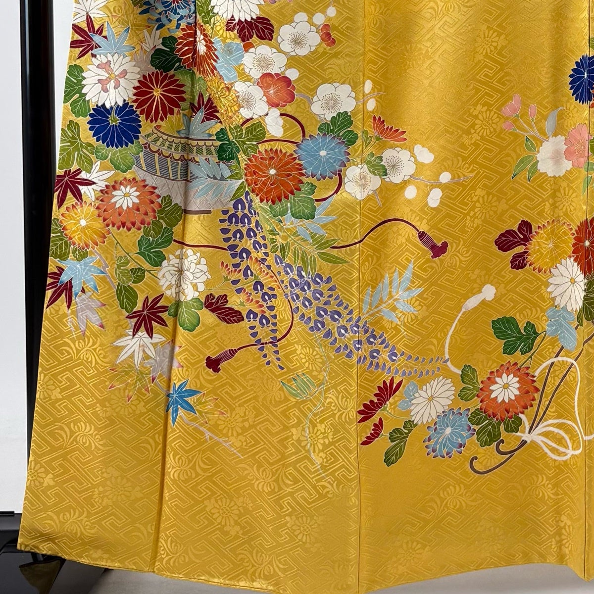 振袖 身丈162cm 裄丈63.5cm S 袷 千總 落款あり 花籠 地紋 金糸 金彩