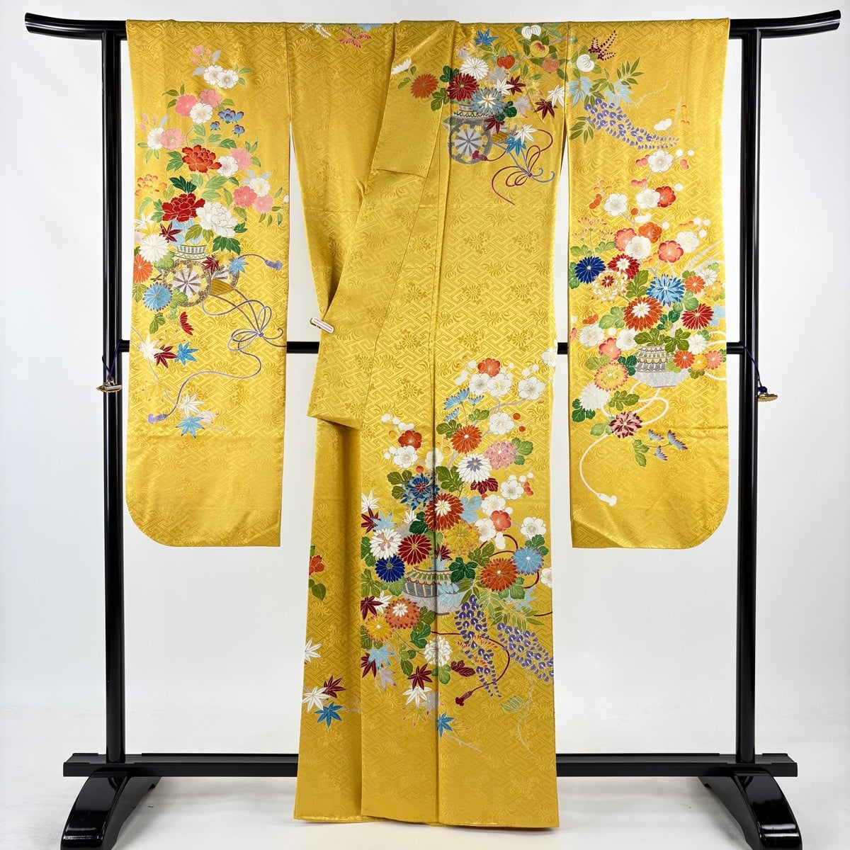 振袖 身丈162cm 裄丈63.5cm S 袷 千總 落款あり 花籠 地紋 金糸 金彩