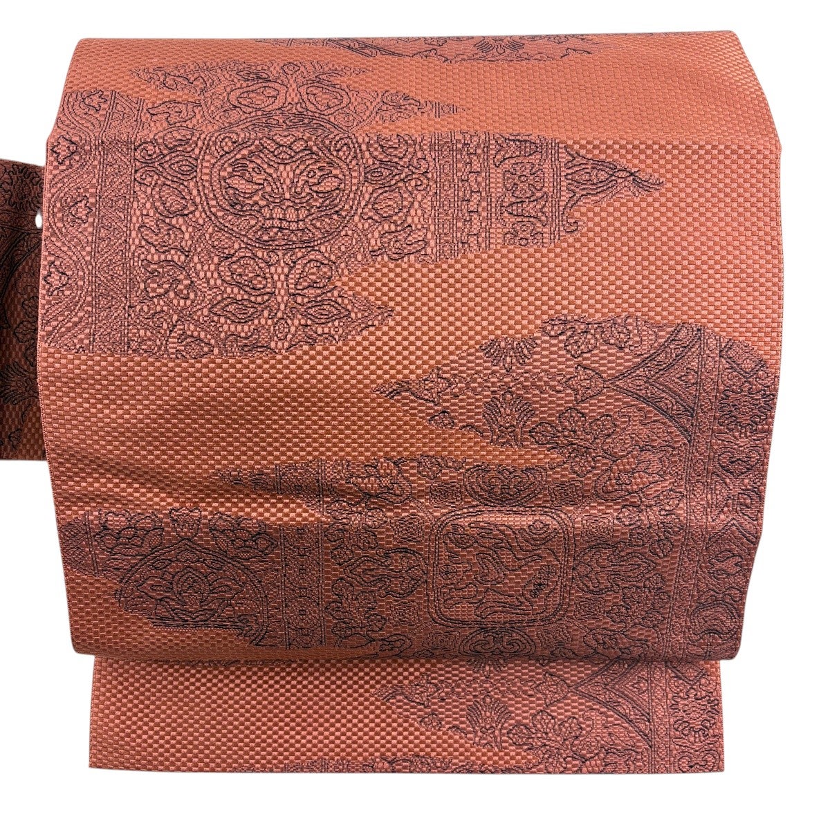 美品】 名古屋帯 優品 八寸名古屋帯 草花 霞 小豆色 正絹｜中古・古着