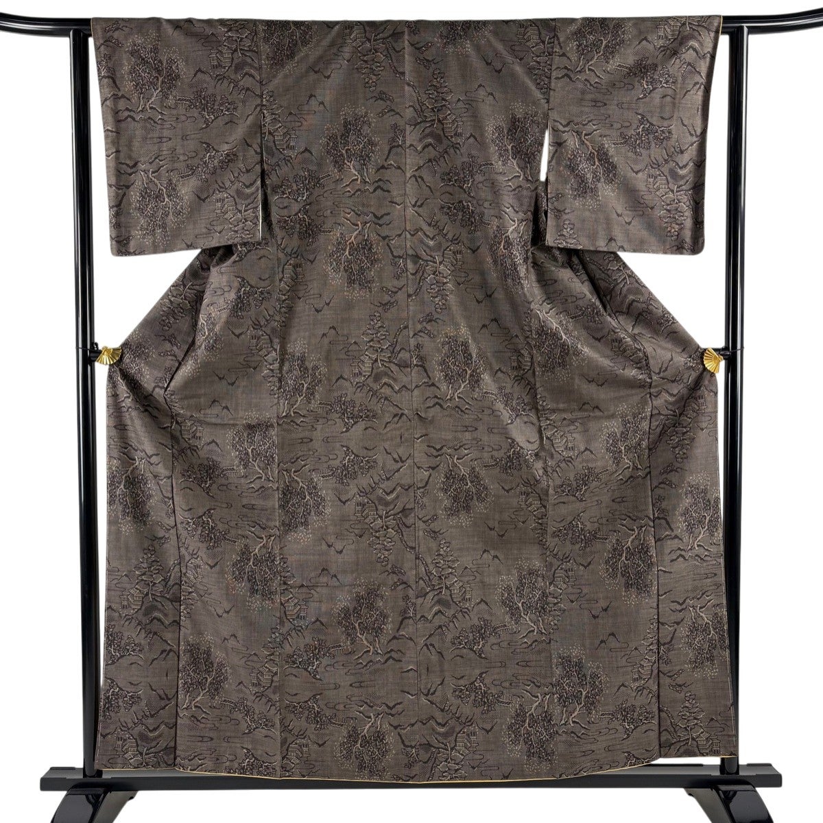 紬 身丈162cm 裄丈62.5cm S 袷 幾何学模様 茶色 正絹 秀品｜中古・古着