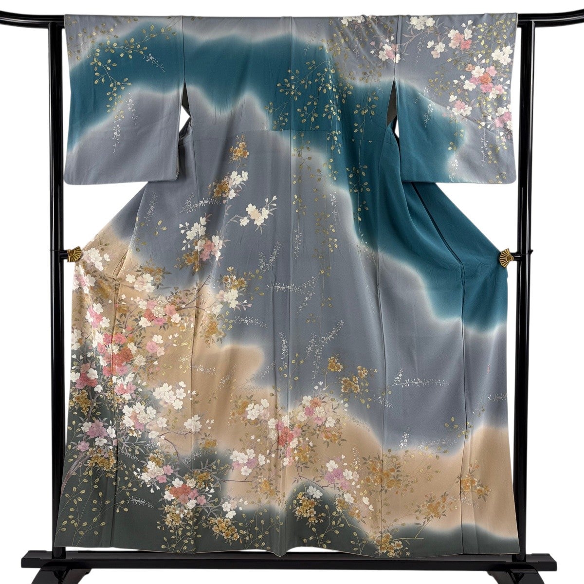 美品】 振袖 身丈154cm 裄丈63cm S 袷 辻が花 霞 金銀彩 染め分け 薄緑