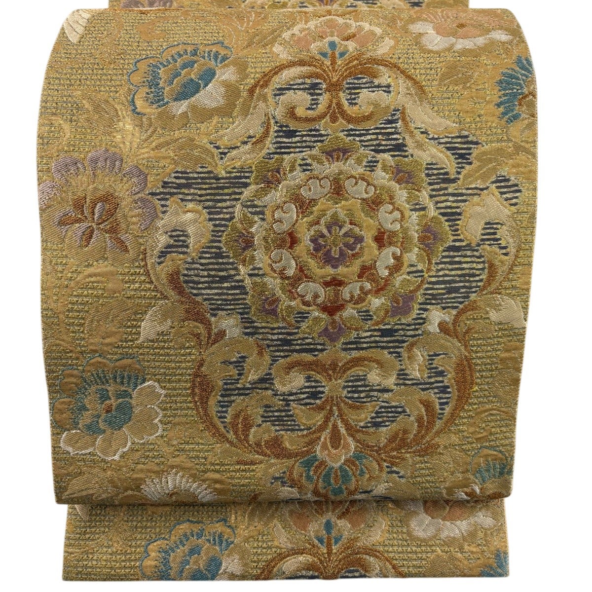 美品】 袋帯 秀品 聚宝百景紋 松 刺繍 箔 金色 六通 正絹｜中古・古着