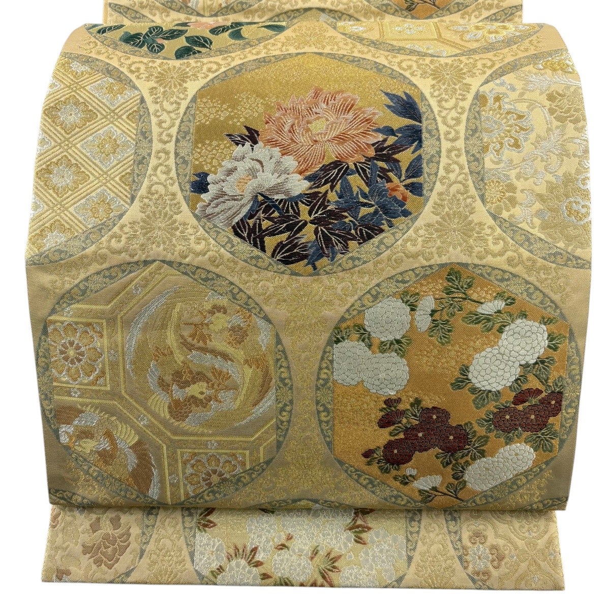 袋帯 秀品 亀甲 華文 金銀糸 箔 灰紫 六通 正絹｜中古・古着