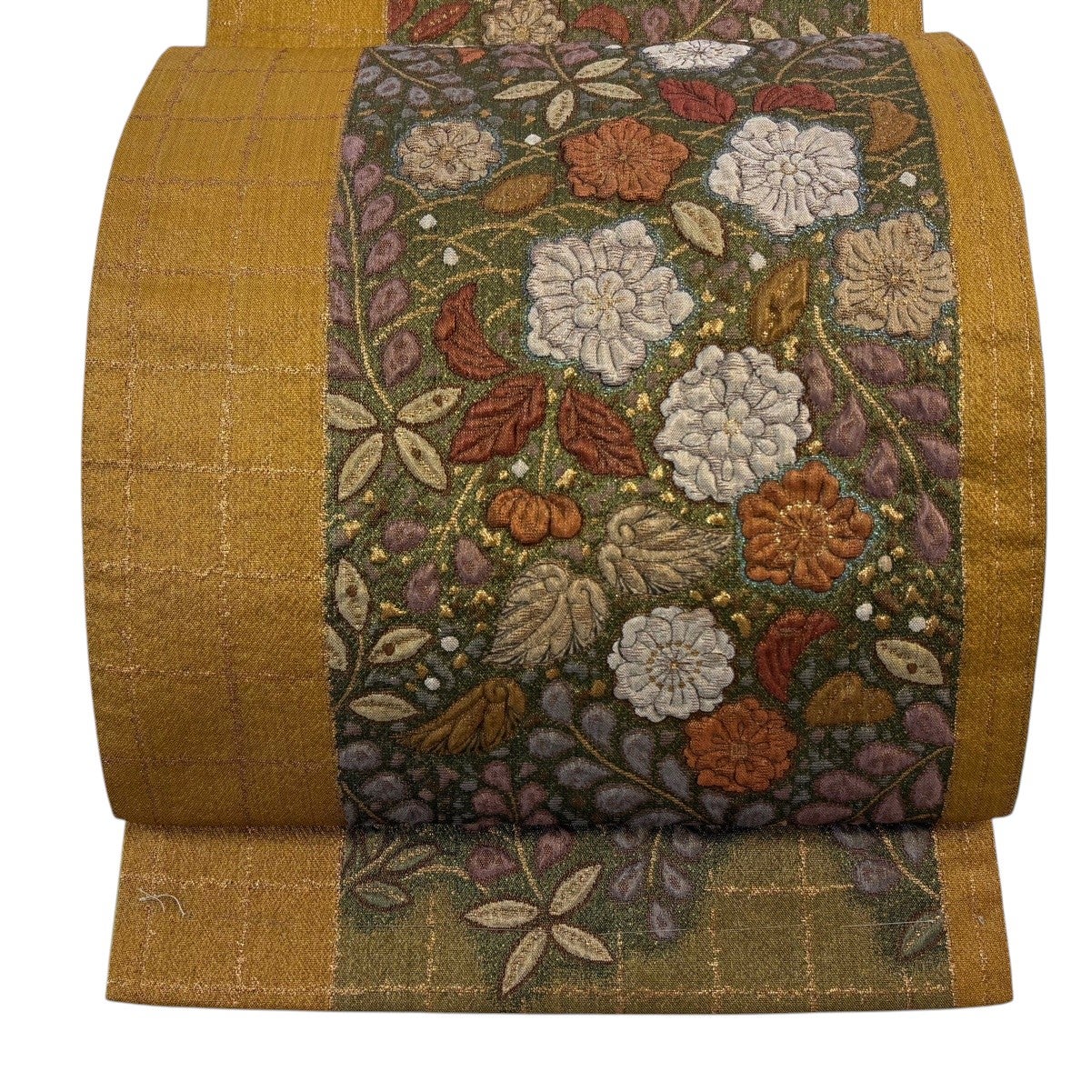 美品】 袋帯 秀品 草花 小花 金通し 金銀彩 サーモンピンク お太鼓柄