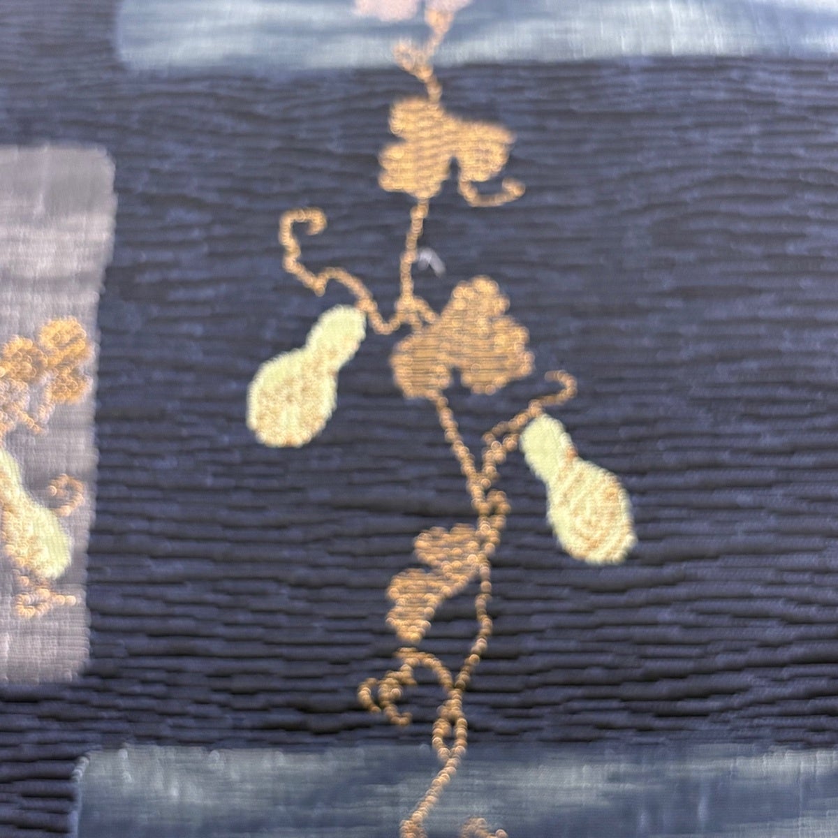 美品】 名古屋帯 秀品 八寸名古屋帯 瓢箪 箔 紺色 正絹｜中古・古着