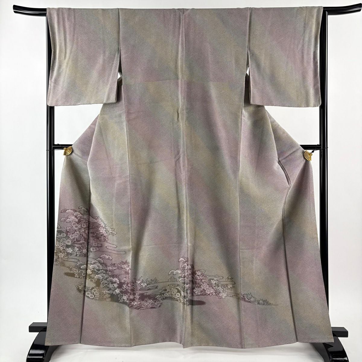 美品】 付下げ 身丈162.5cm 裄丈65cm M 袷 紬地 草花 寄せ柄 染め分け