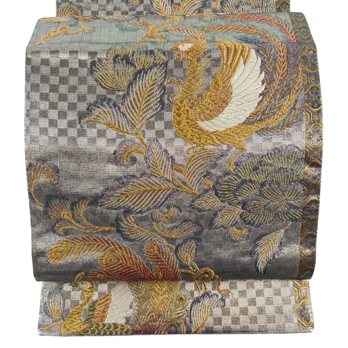 美品】 袋帯 秀品 花唐草 鳳凰 金糸 箔 黒 六通 正絹｜中古・古着