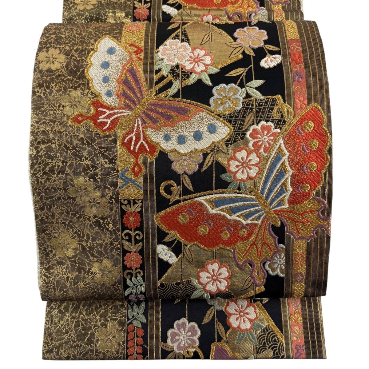 袋帯 秀品 桜 鱗 箔 茶色 六通 正絹｜中古・古着・リサイクル着物通販