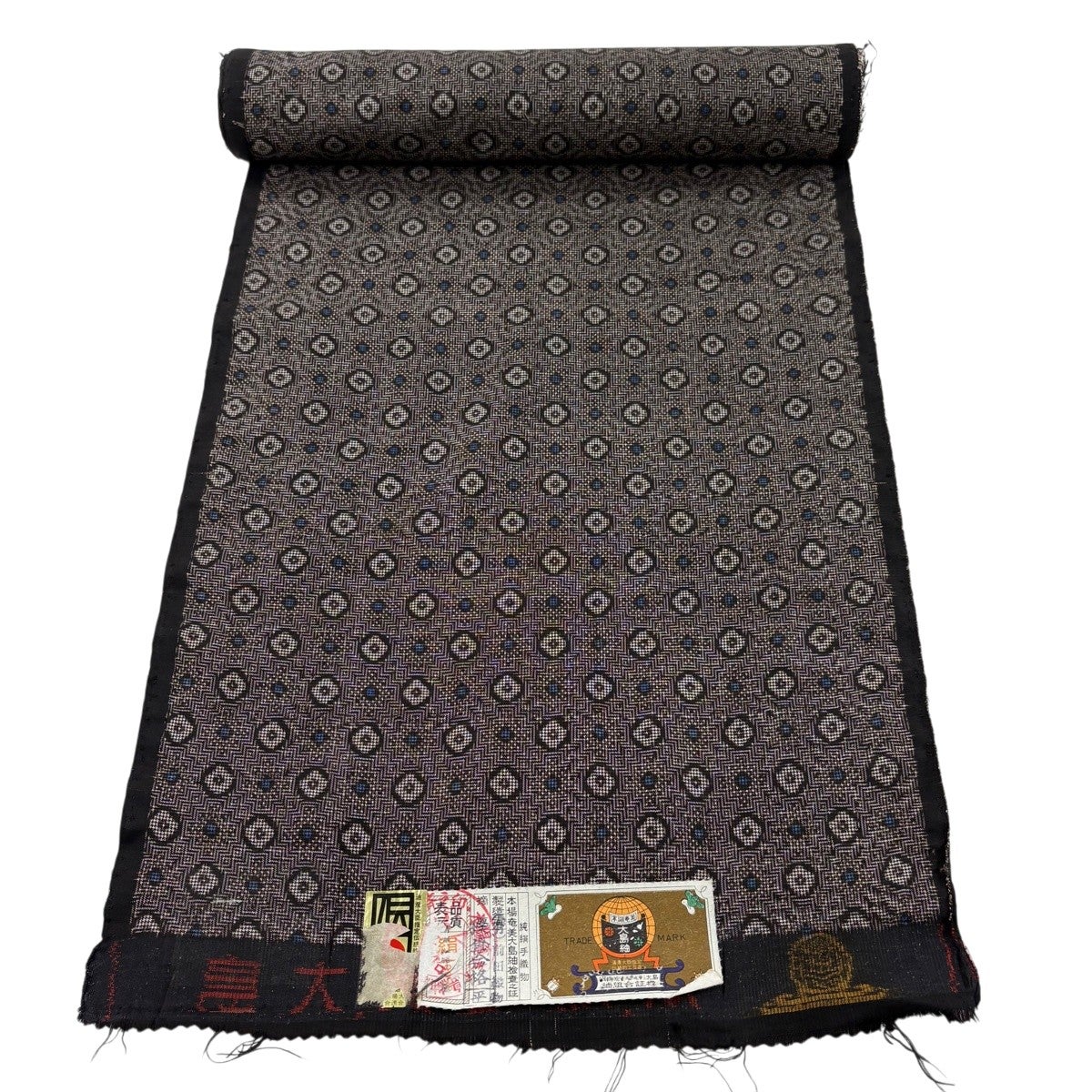 反物 逸品 大島紬 証紙有 幾何学 焦茶色 正絹｜中古・古着・リサイクル